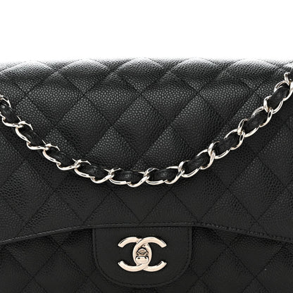 Caviar Quilted Jumbo Double Flap Black