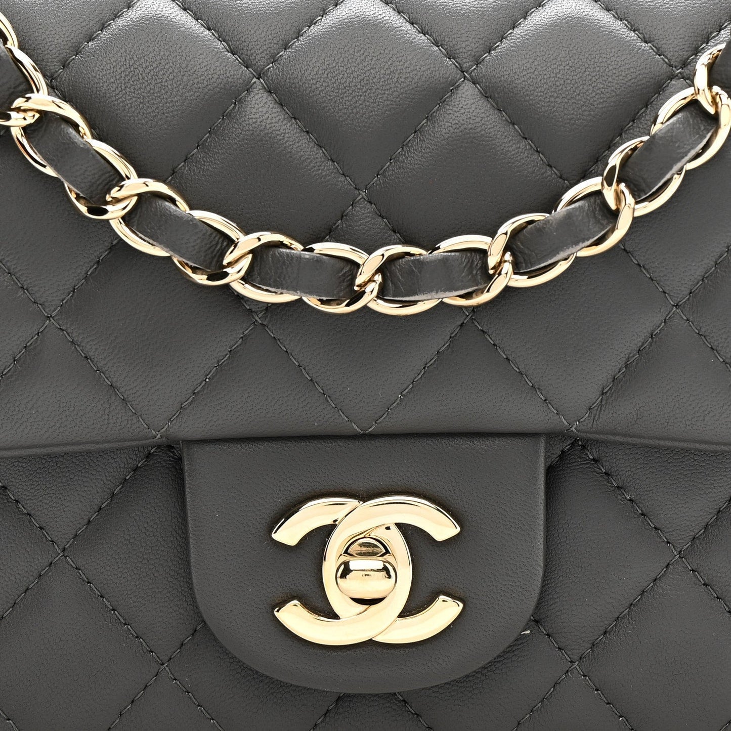 Lambskin Quilted Mini Rectangular Flap Dark Grey
