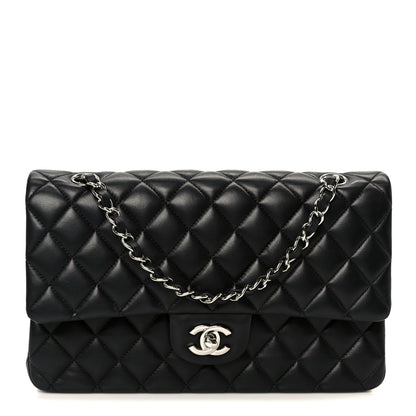Lambskin Quilted Medium Double Flap Black