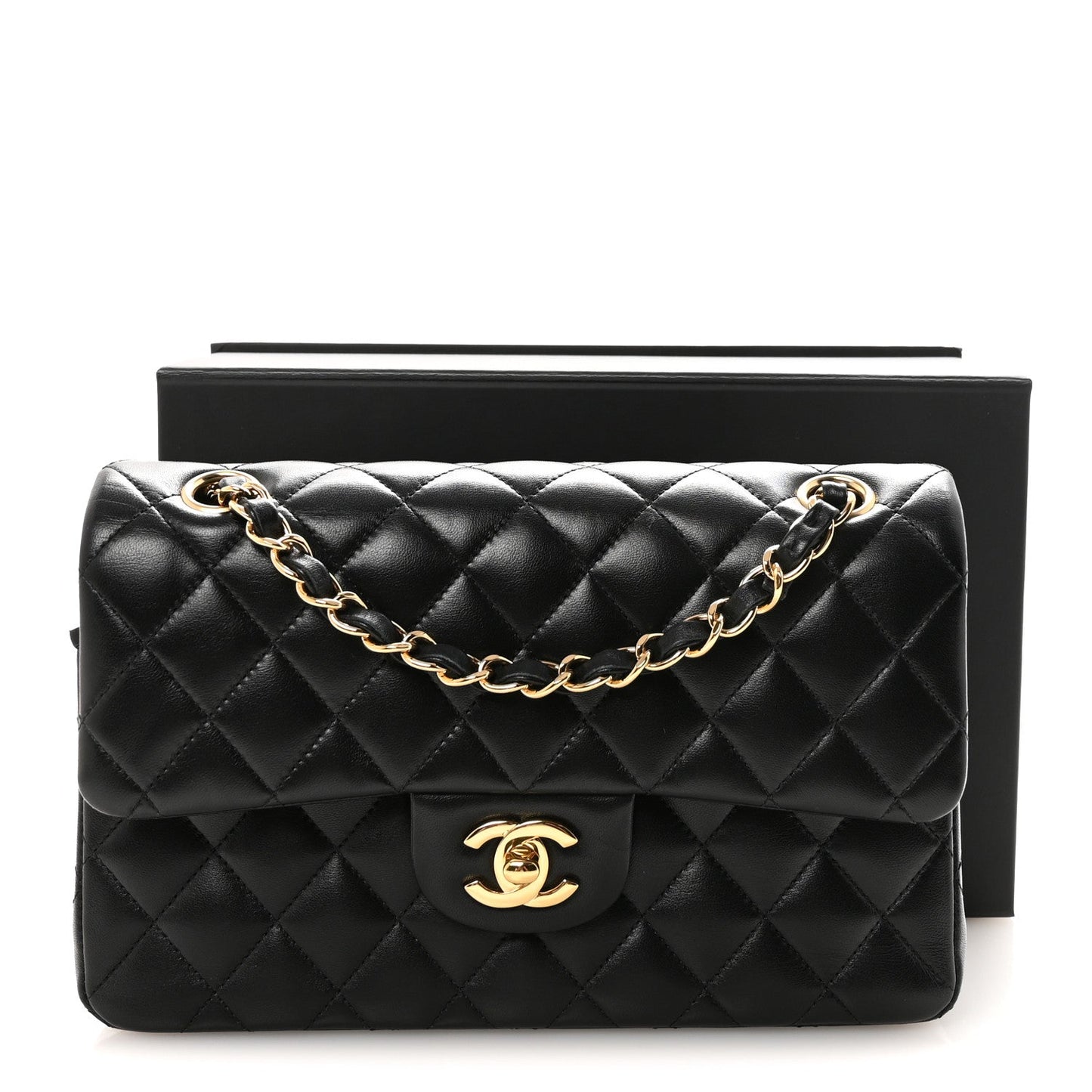 Lambskin Quilted Small Double Flap Black