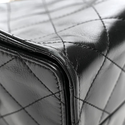Shiny Crumpled Calfskin Quilted Small Chanel 25 Handbag Black