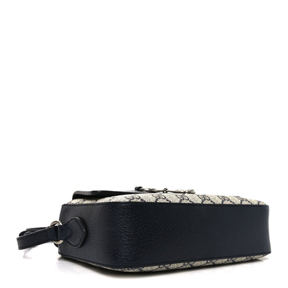 GG Supreme Monogram Textured Dollar Calfskin Small Horsebit 1955 Shoulder Bag Beige Blue
