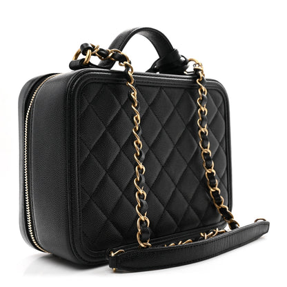 Caviar Quilted Medium CC Filigree Vanity Case Black