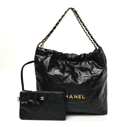 Shiny Calfskin Quilted Chanel 22 Black