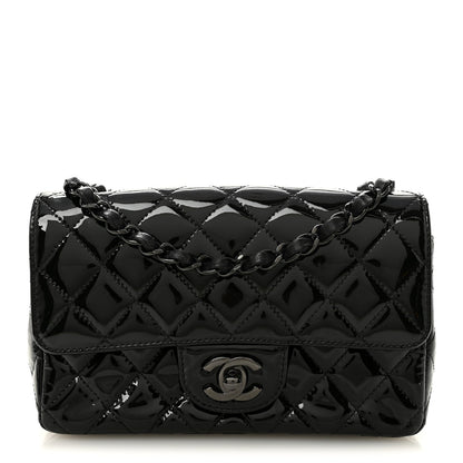 Patent Calfskin Quilted Mini Rectangular Flap So Black