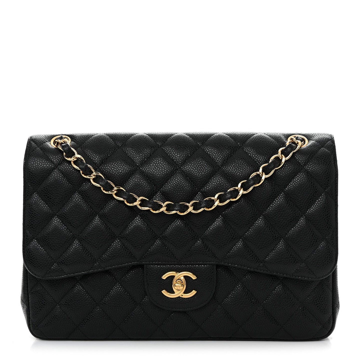 Caviar Quilted Jumbo Double Flap Black