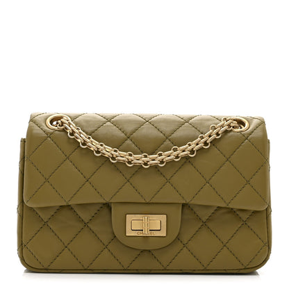 Aged Calfskin Quilted 2.55 Reissue 224 Flap  Khaki