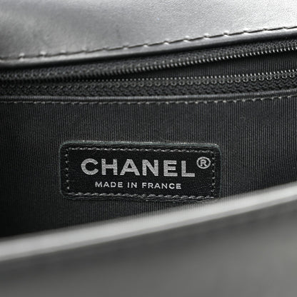 Calfskin Double Stitch Large Boy Flap Black