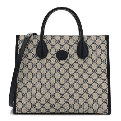 GG Supreme Monogram Textured Dollar Calfskin Small Retro Interlocking G Tote Bag Beige Blue