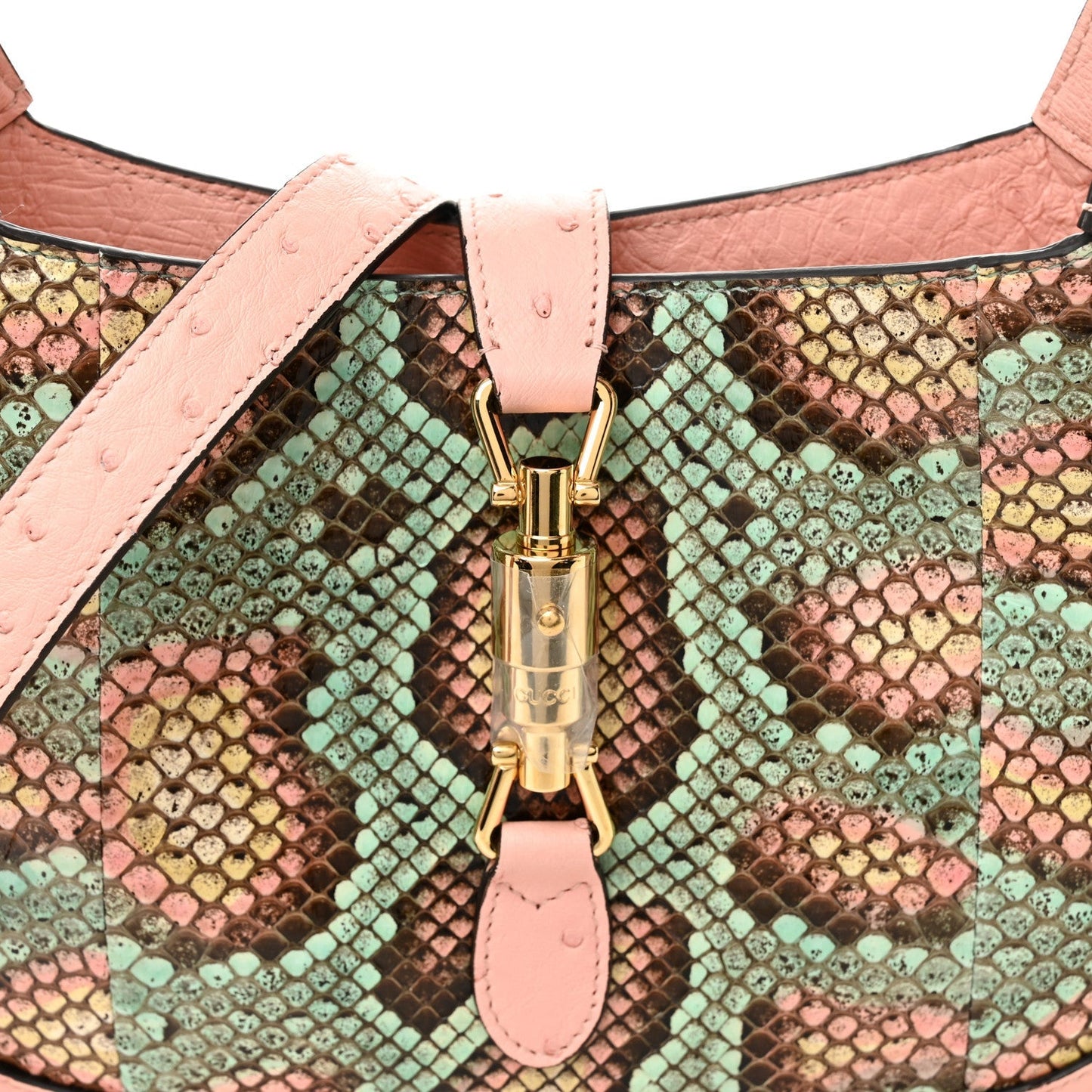 Snakeskin Ostrich Calfskin Small Jackie 1961 Hobo Pink Multicolor