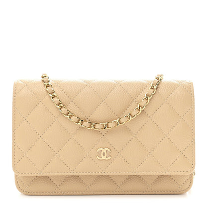 Caviar Quilted Wallet on Chain WOC Beige