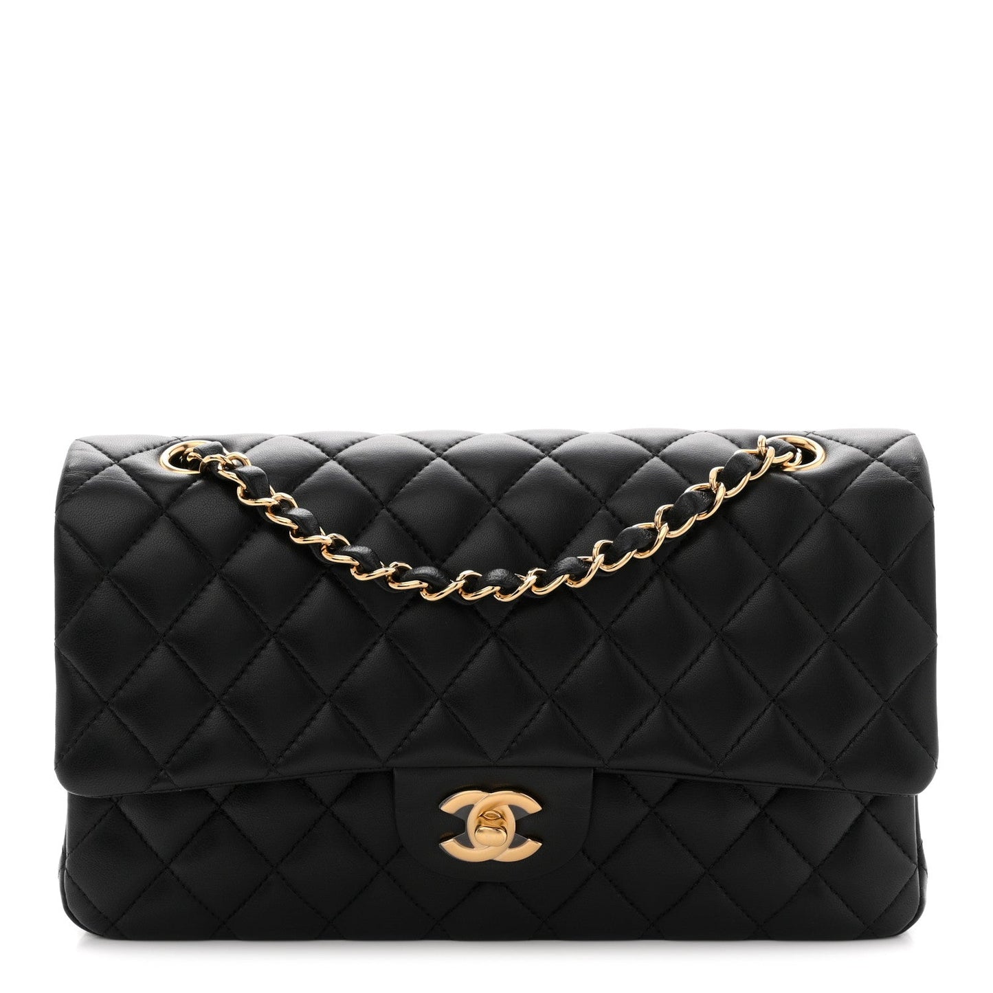 Lambskin Quilted Medium Double Flap Black