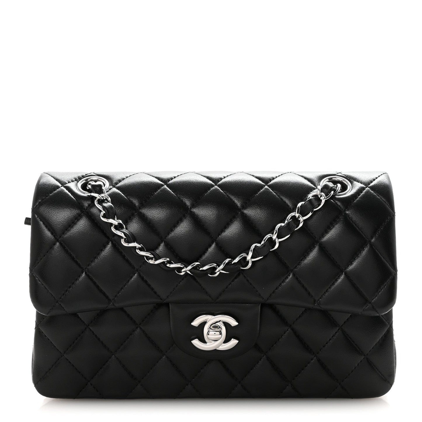 Lambskin Quilted Small Double Flap Black