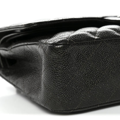 Metallic Caviar Quilted Medium Double Flap Dark Charcoal