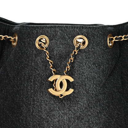 Washed Denim Quilted Mini Chanel 25 Handbag Black