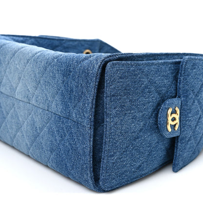 Washed Denim Quilted Small Chanel 25 Handbag Blue