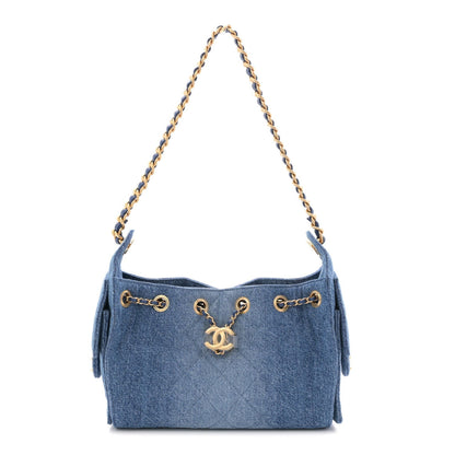 Washed Denim Quilted Mini Chanel 25 Handbag Blue