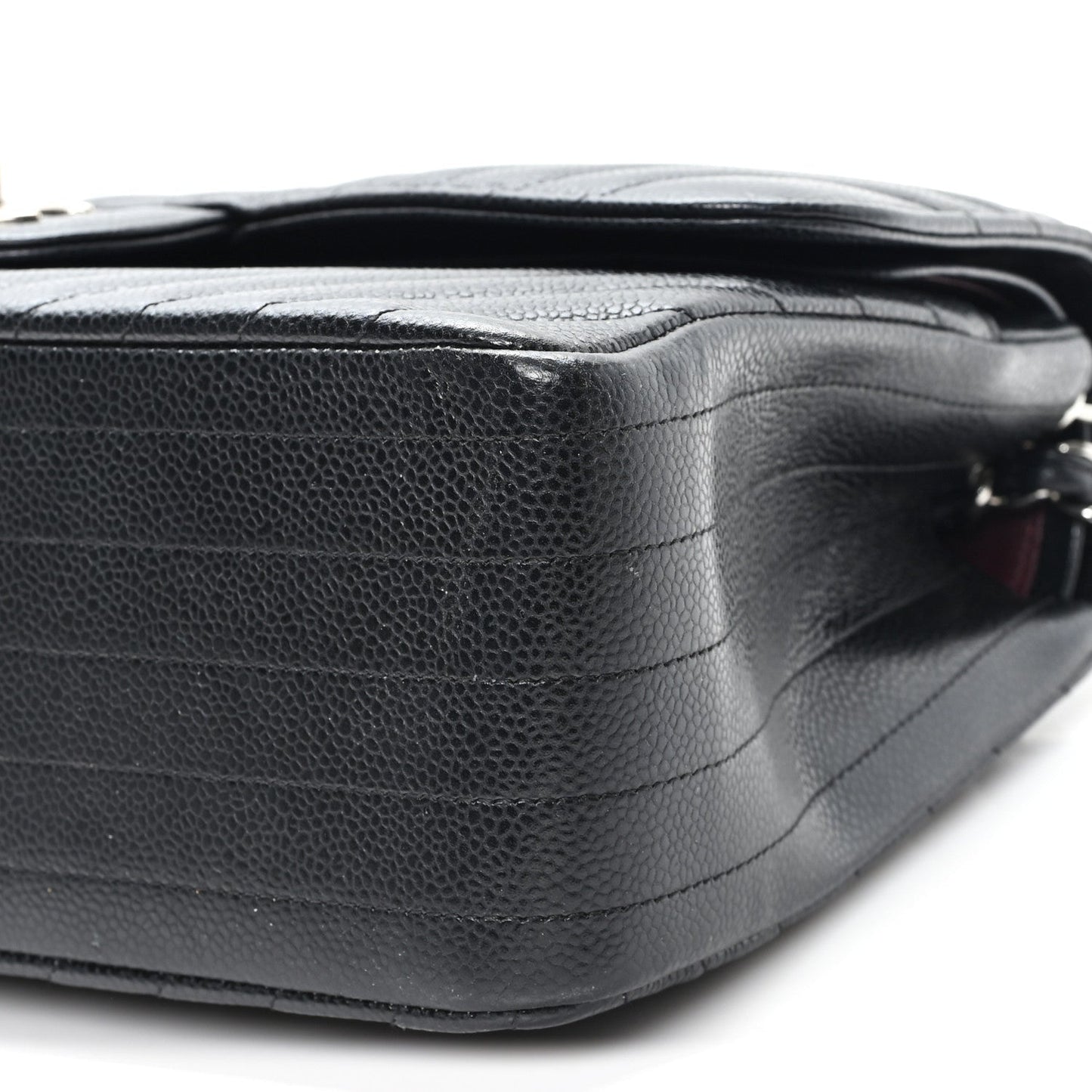 Caviar Chevron Quilted Jumbo Double Flap Black