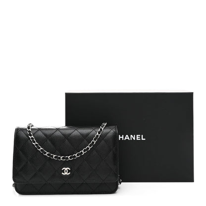 Caviar Quilted Wallet on Chain WOC Black