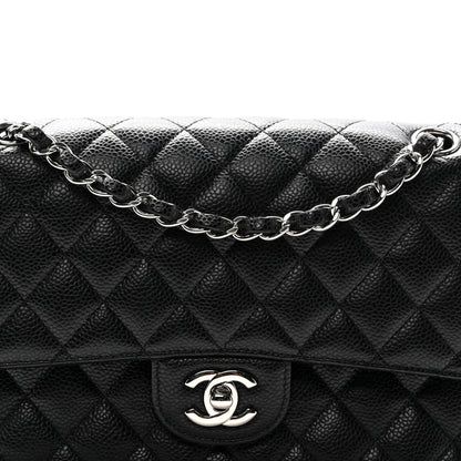 Caviar Quilted Medium Double Flap Black