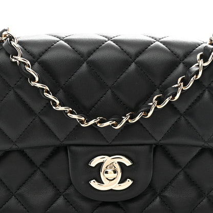Lambskin Quilted Mini Rectangular Flap Black