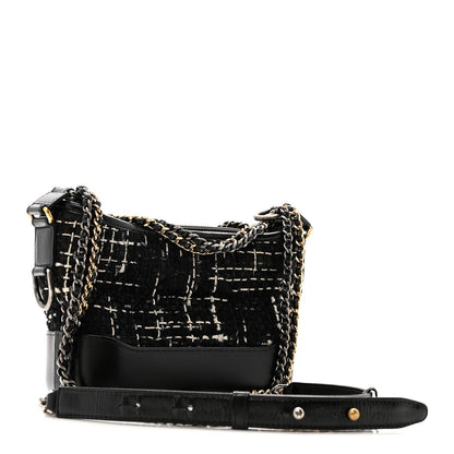 Tweed Calfskin Small Gabrielle Hobo Black White
