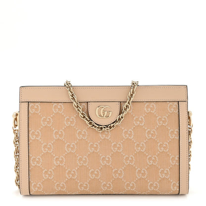 Denim Calfskin GG Monogram Small Ophidia Chain Shoulder Bag Light Beige