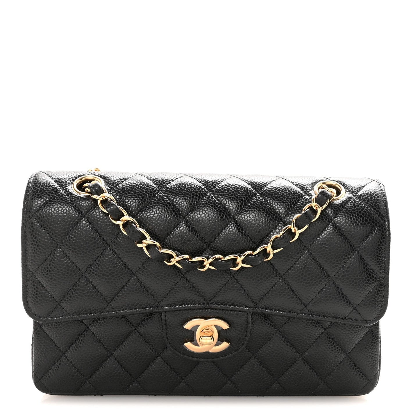 Caviar Quilted Small Double Flap Black