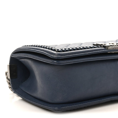 Calfskin Quilted Medium Top Handle Boy Flap Blue