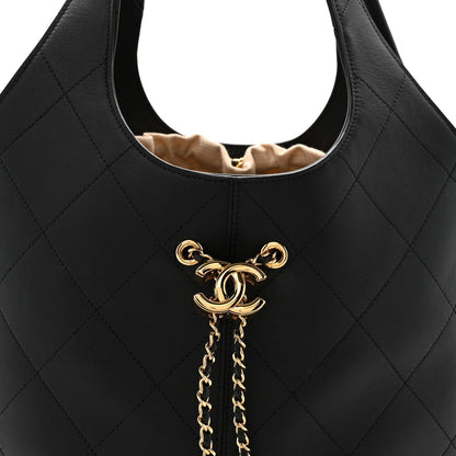 Calfskin Quilted Large Shopping Bag Black