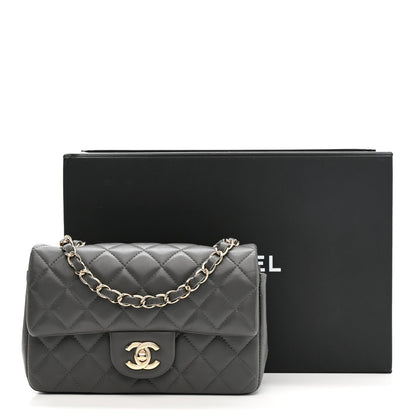 Lambskin Quilted Mini Rectangular Flap Dark Grey