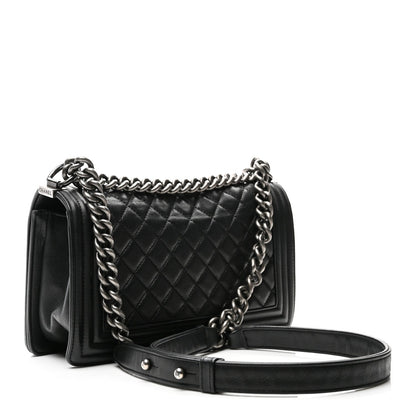 Calfskin Quilted Medium Boy Flap Black