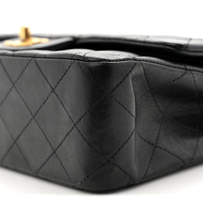 Lambskin Quilted Medium Double Flap Black