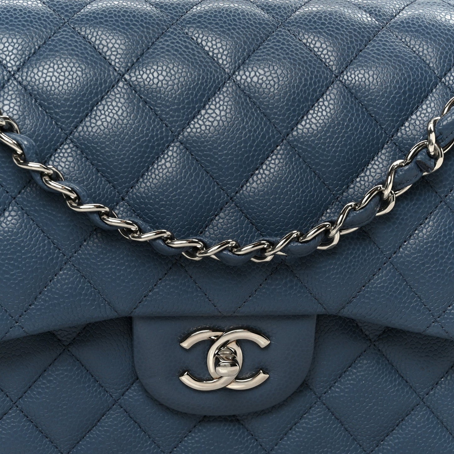 Caviar Quilted Jumbo Double Flap Blue