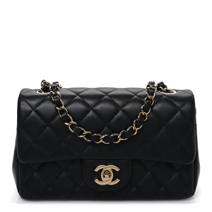 Lambskin Quilted Mini Rectangular Flap Black