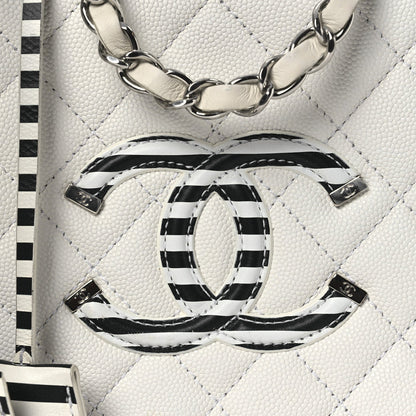 Caviar Quilted Striped Medium CC Filigree Vanity Case White Black