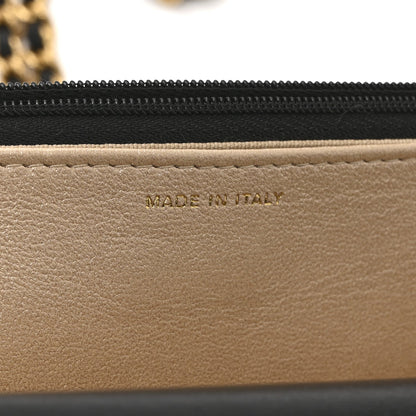 Shiny Lambskin Quilted Dynasty Wallet On Chain WOC Black