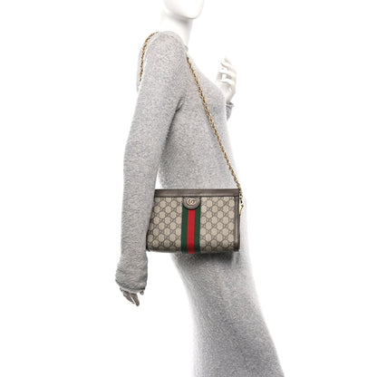 GG Supreme Monogram Web Small Ophidia Chain Shoulder Bag Brown