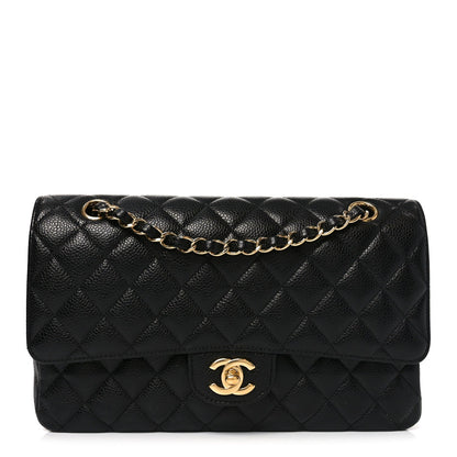 Caviar Quilted Medium Double Flap Black
