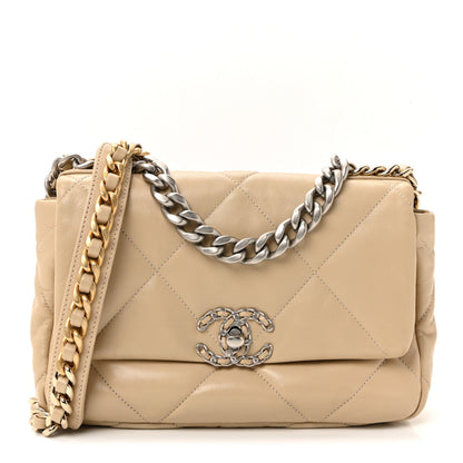 Lambskin Quilted Medium Chanel 19 Flap Beige