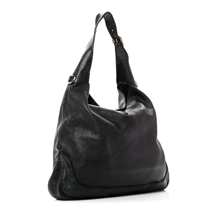 Pebbled Calfskin Medium New Jackie Shoulder Bag Black
