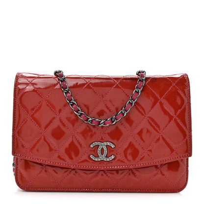 Patent Quilted Brilliant Wallet On Chain WOC Coral
