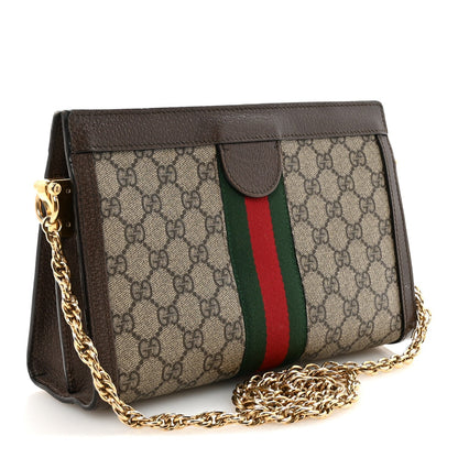 GG Supreme Monogram Web Small Ophidia Chain Shoulder Bag Brown