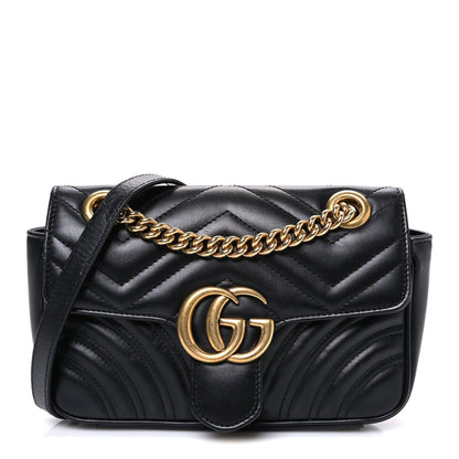 Calfskin Matelasse Mini GG Marmont Shoulder Bag Black