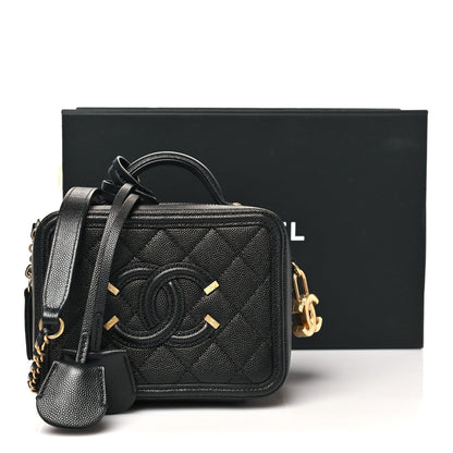 Caviar Quilted Small CC Filigree Vanity Case Black