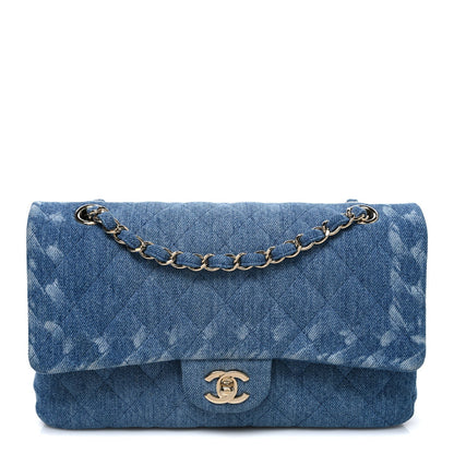 Denim Quilted Medium Double Flap Blue