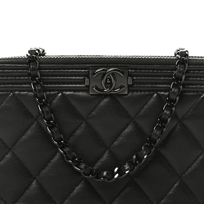 Lambskin Quilted Small Boy Clutch With Chain So Black