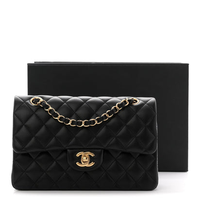 Lambskin Quilted Small Double Flap Black