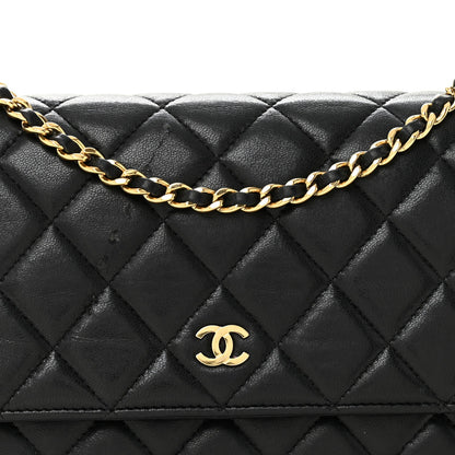 Lambskin Quilted Wallet On Chain WOC Black