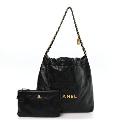 Shiny Calfskin Quilted Small Chanel 22 Black